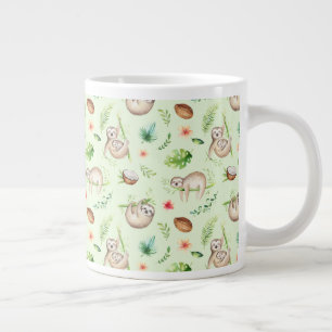 Tropical Coconut Sloth Pattern Large Coffee Mug