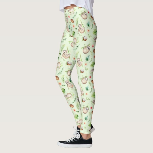 Tropical Coconut Sloth Pattern Leggings (Left)