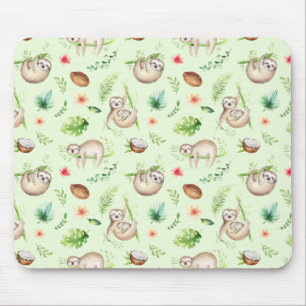 Tropical Coconut Sloth Pattern Mouse Mat