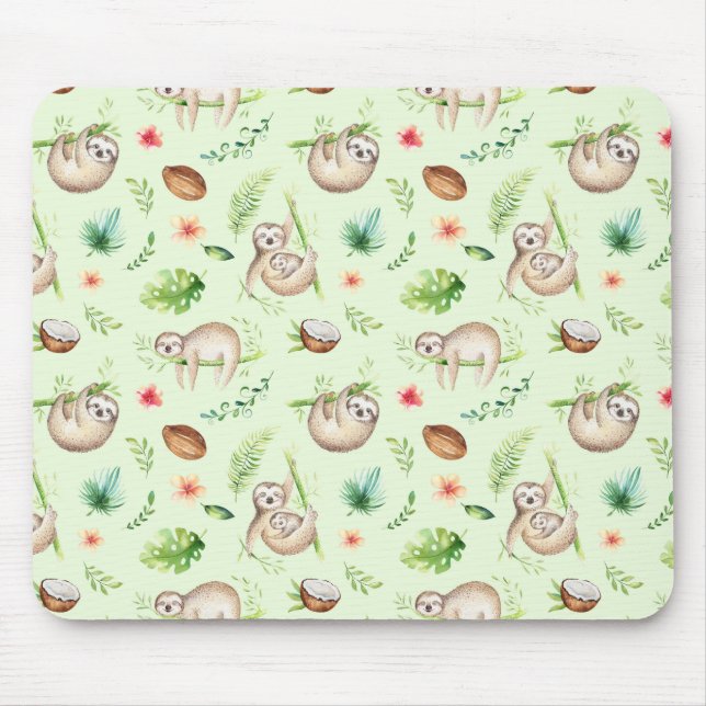 Tropical Coconut Sloth Pattern Mouse Mat (Front)