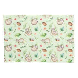 Tropical Coconut Sloth Pattern Pillowcase