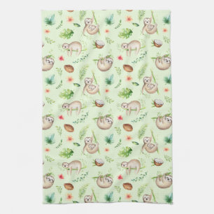Tropical Coconut Sloth Pattern Tea Towel