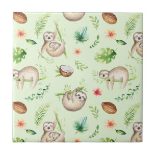 Tropical Coconut Sloth Pattern Tile