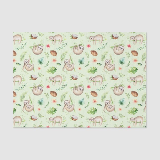 Tropical Coconut Sloth Pattern Tissue Paper (Front)