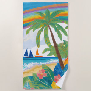 Tropical coconut tree beach towel