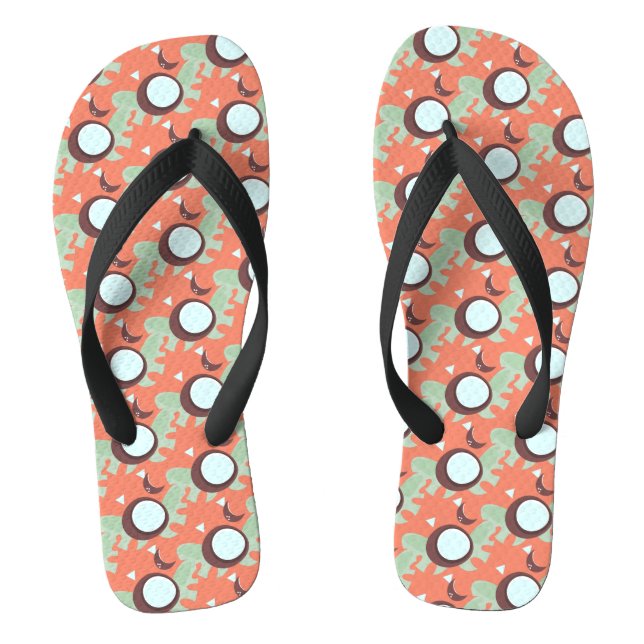 Tropical Coconuts Fruit Pattern Flip Flops (Footbed)