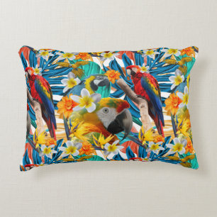 Tropical Collage Parrot Macaw Colourful Botanical Decorative Cushion