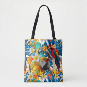 Tropical Collage Parrot Macaw Colourful Botanical Tote Bag