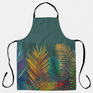 Tropical colored palm leaves. Rainbow neon leaves  Apron