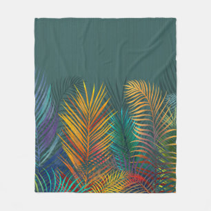 Tropical colored palm leaves. Rainbow neon leaves Fleece Blanket