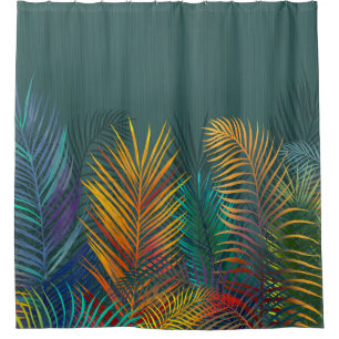Tropical colored palm leaves. Rainbow neon leaves Shower Curtain