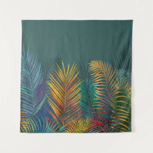 Tropical colored palm leaves. Rainbow neon leaves Tapestry