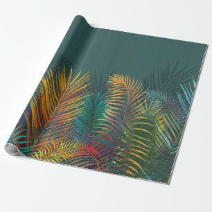 Tropical colored palm leaves. Rainbow neon leaves Wrapping Paper