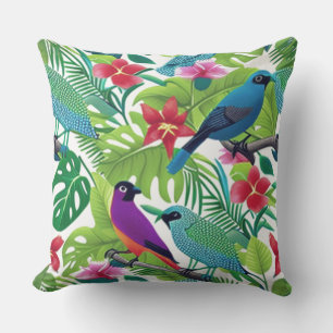 Tropical Colorful Florals with Birds  Cushion