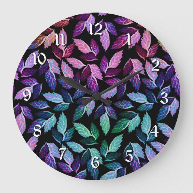 Tropical Colors Falling Leaves Wall Clock (Front)