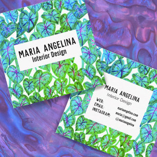 Tropical Colour Caladium Leaves Watercolor Design Square Business Card