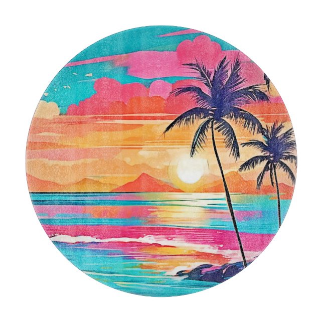 Tropical Colour Glow Sunset Design Cutting Board (Front)