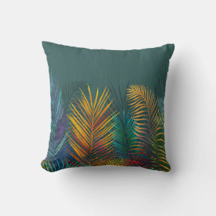 Tropical coloured palm leaves. Rainbow neon leaves Cushion