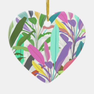 Tropical colourful banana leaves white Pattern Ceramic Tree Decoration
