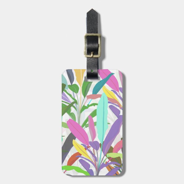 Tropical Colourful Banana Leaves White Pattern Luggage Tag (Front Vertical)