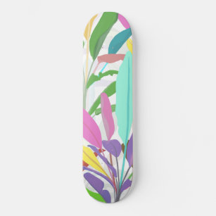 Tropical colourful banana leaves white Pattern Skateboard