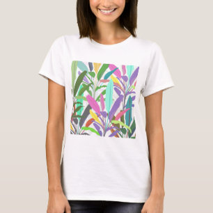 Tropical colourful banana leaves white Pattern T-Shirt