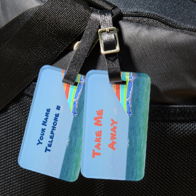 Tropical Colourful Beach Umbrella Oceanview Luggage Tag (Creator Uploaded)