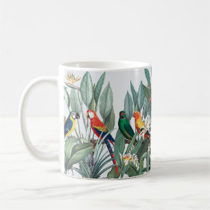 Tropical colourful birds with bird of paradise coffee mug