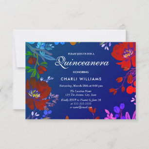Tropical Colourful Blue Red Quinceanera Invite
