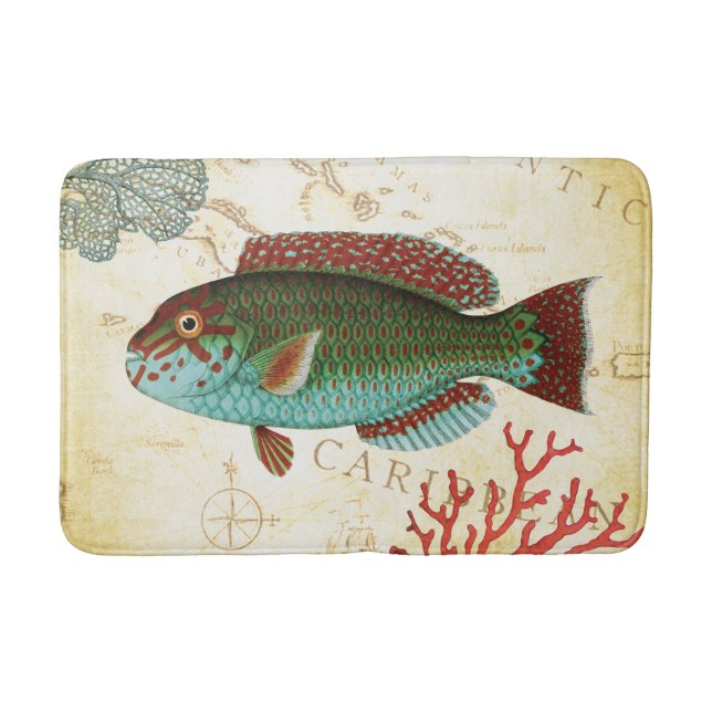 Tropical Colourful Caribbean Fish and Coral Bath Mat (Front)