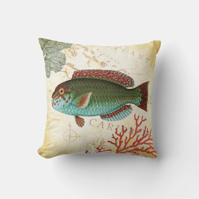 Tropical Colourful Caribbean Fish and Coral Cushion (Front)