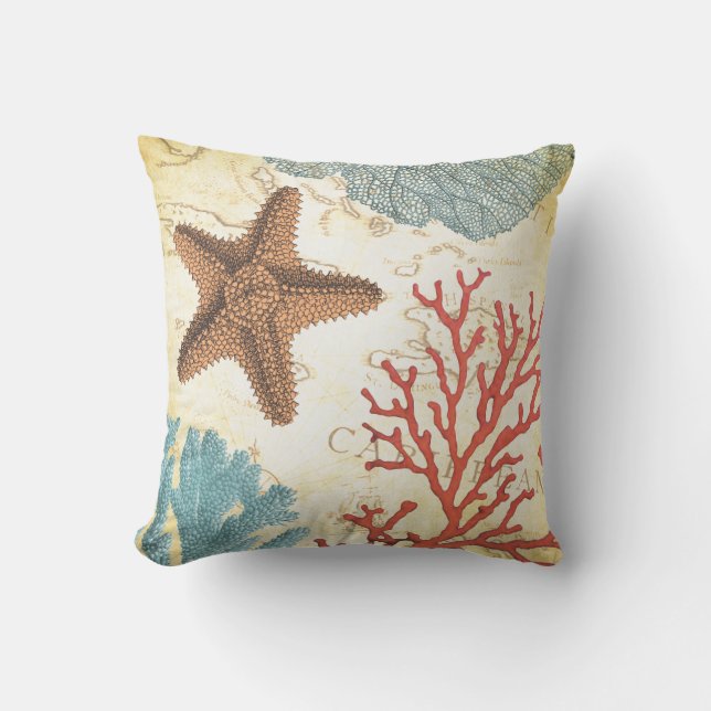 Tropical Colourful Caribbean Starfish and Coral Cushion (Front)