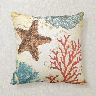 Tropical Colourful Caribbean Starfish and Coral Cushion