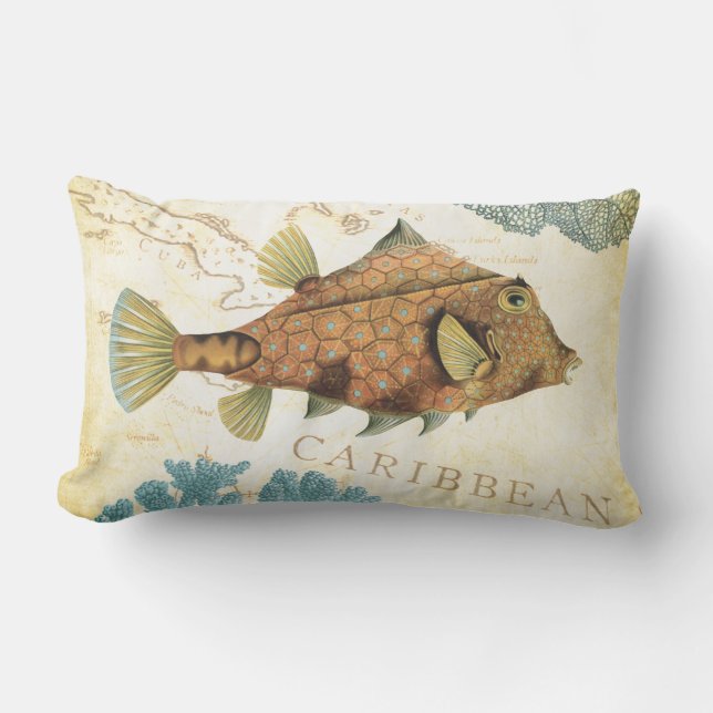Tropical Colourful Caribbean Yellow Fish and Coral Lumbar Cushion (Front)
