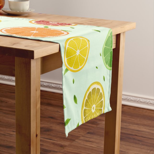 Tropical colourful Citrus SUMMER Orange lemon Slic Short Table Runner (In Situ)