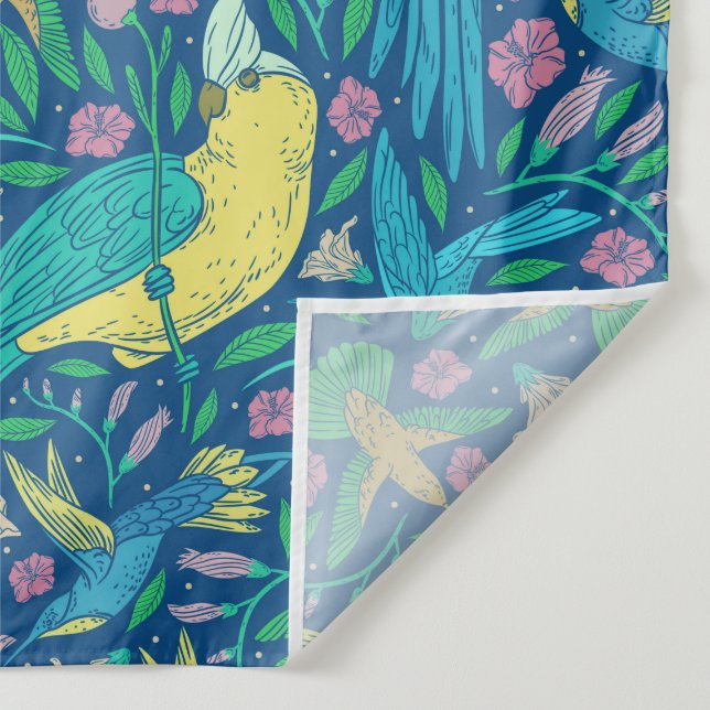 Tropical colourful exotic birds and flowers patter tapestry (Detail)