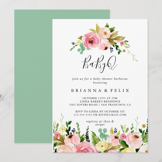 Tropical Colourful Fall BabyQ Baby Shower Barbecue Invitation (Front/Back)