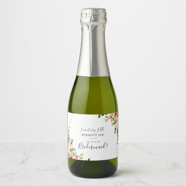 Tropical Colourful Fall Floral Bridesmaid Proposal Sparkling Wine Label (Front)