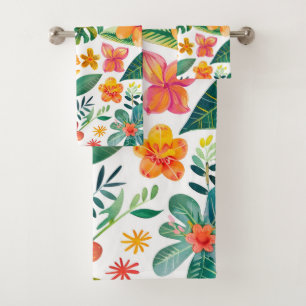 Tropical colourful floral bath towel set