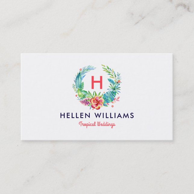 Tropical Colourful Floral Wreath Business Card (Front)