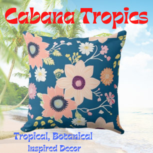 Tropical Colourful Florals Pink, Blue, Blush Cushion