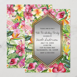 Tropical Colourful Flowers Birthday Party Any Even Invitation