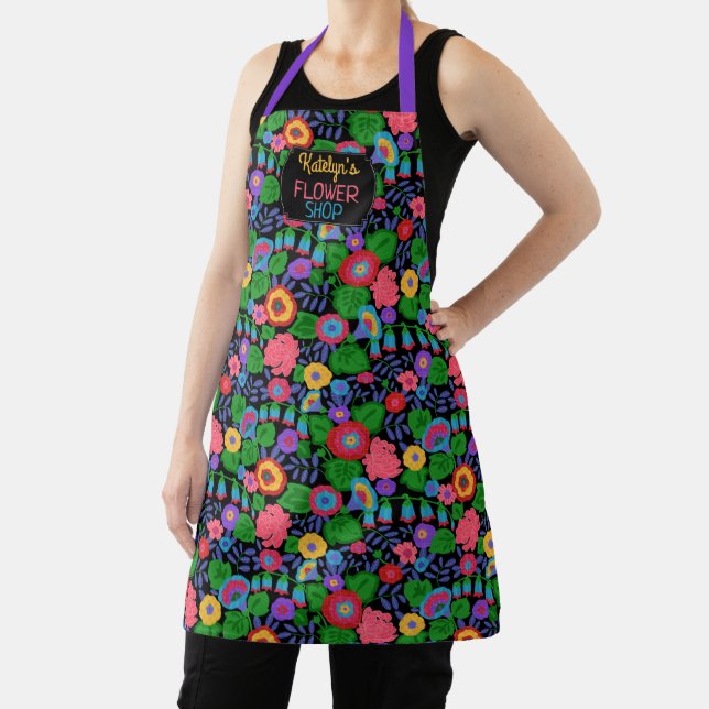 Tropical Colourful Flowers Pattern Custom Floral Apron (Insitu)