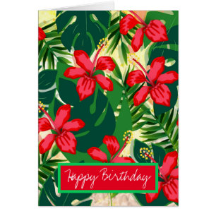 Tropical colourful jungle hibiscus red and green
