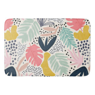 Tropical Colourful Leaf and Flowers Pattern Bath Mat