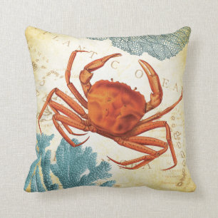 Tropical Colourful Red Crab and Coral Cushion
