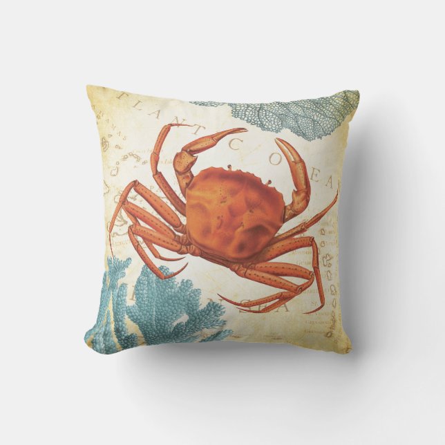 Tropical Colourful Red Crab and Coral Outdoor Cushion (Front)