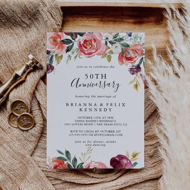 Tropical Colourful Summer 50th Wedding Anniversary Invitation (Creator Uploaded)