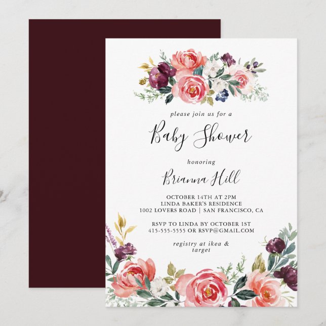 Tropical Colourful Summer Floral Baby Shower Invitation (Front/Back)