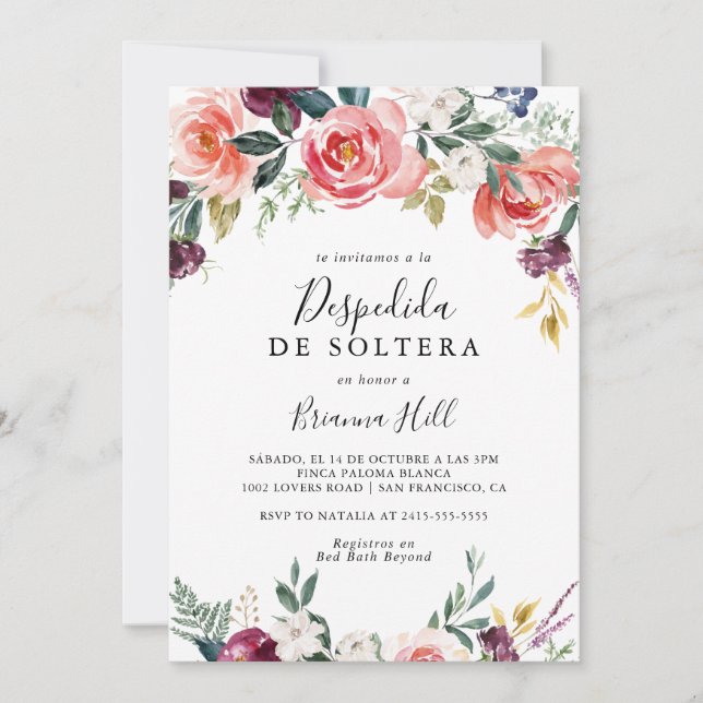 Tropical Colourful Summer Spanish Bridal Shower Invitation (Front)